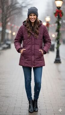 NWT Intl Details Womens Cozy Purple Full Zip Snap Hooded Puffer Jacket Size L